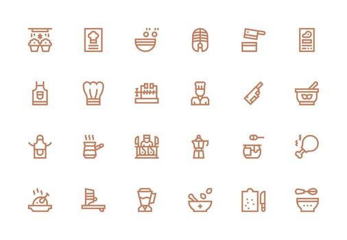 preparación diseño íconos presentando 24 en grueso línea línea estilo ui y ux enfocado icono colección vector