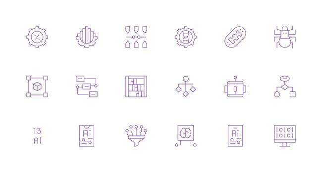 Algorithm Design Icons featuring 18 in Minimal Line Style Essential Icon Set for Teams vector