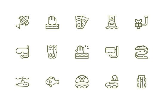 Underwater Design Icons featuring 15 in Regular Line Style Icon Pack for Various Themes vector