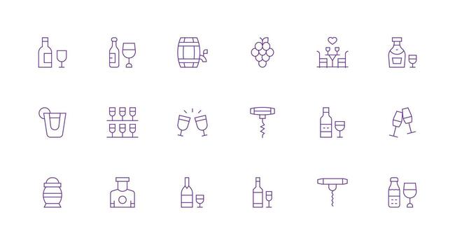Wine Visual Pack containing 18 Minimal Line Icons Icon Pack for UI vector