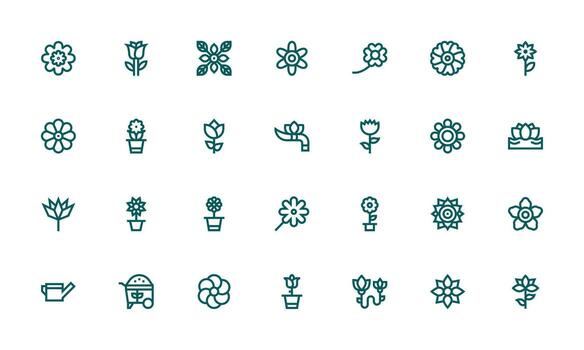 Flower Icon Set with 28 Bold Line Graphics UI and UX Focused Icon Collection vector