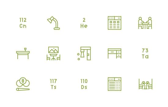 mesa presentando 15 íconos en regular línea diseño completar icono haz para web diseño vector
