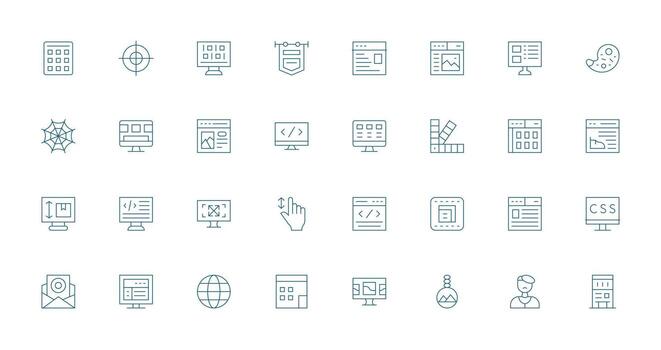 32 Delgado línea diseños para web diseño íconos diseño Listo icono conjunto para equipos vector