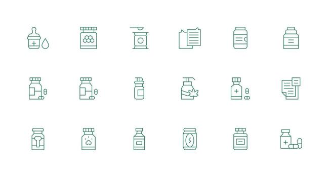 Supplement Design Icons featuring 18 in Minimal Line Style Neat Icon Set vector