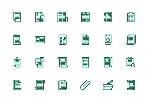 grueso línea línea estilo memorándum íconos con 24 vectores esencial íconos para rápido ui edificio