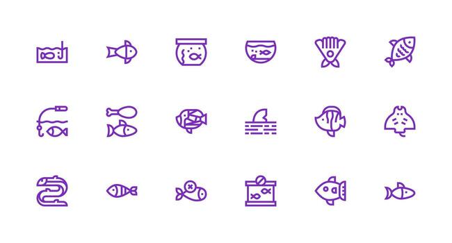 fuerte carrera línea estilo pescado íconos con 18 vectores todas dispositivo compatible icono conjunto