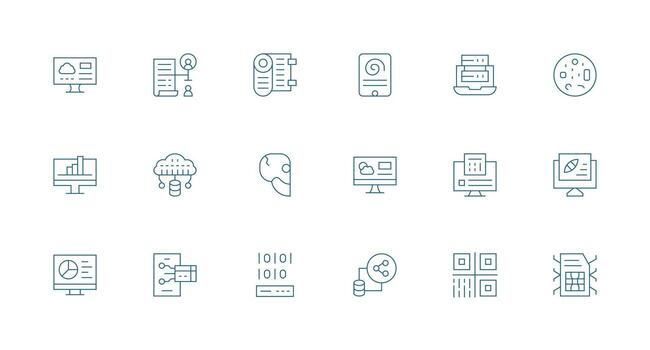 18 Minimal Line Designs for Digital Data Icons Essential Icon Set for Teams vector