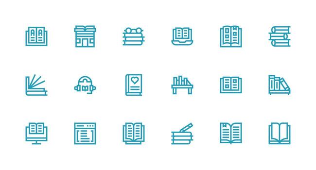 Literature Design Icons featuring 18 in Strong Stroke Line Style Flexible Icon System for Web Interfaces vector