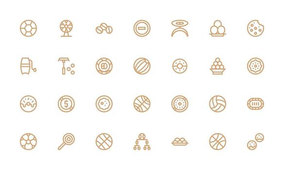 redondo presentando 28 íconos en negrita línea diseño básico icono serie vector