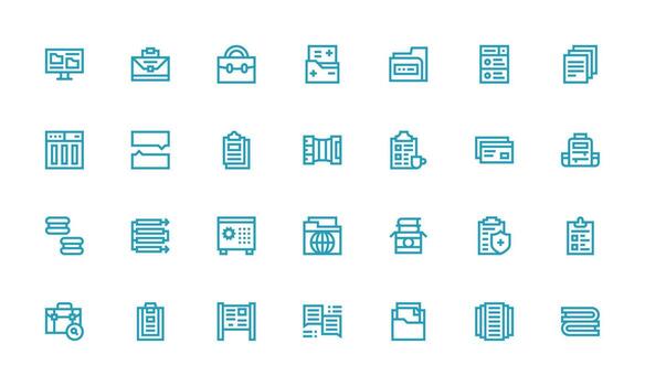 negrita línea estilo documentos íconos con 28 vectores ui y ux enfocado icono colección