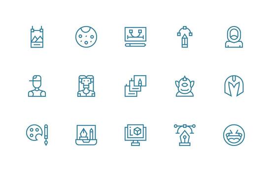 Digital Art featuring 15 Icons in Regular Line Design All-Purpose Icon Design Pack vector