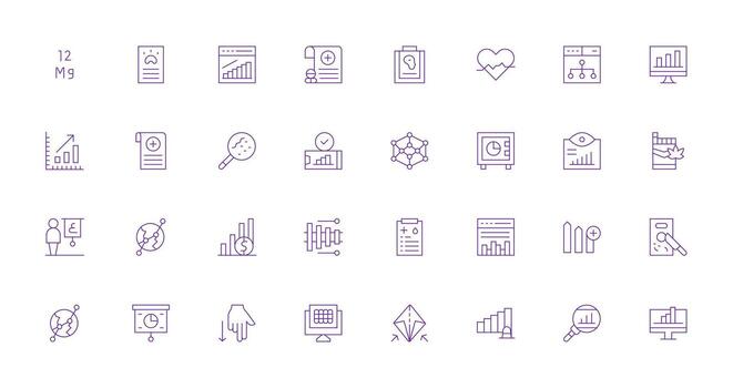 32 íconos para gráfico en Delgado línea formato diseño icono colección vector