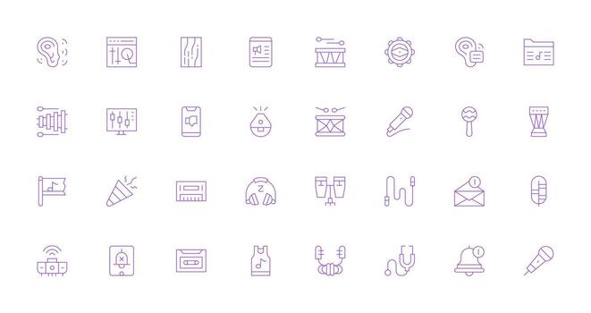Thin Line Style Sound Icons with 32 Vectors Web Icon Collection