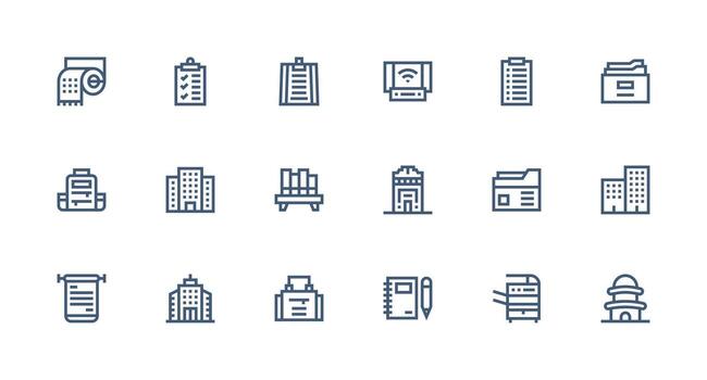 oficina visual paquete conteniendo 18 fuerte carrera línea íconos flexible icono sistema para web interfaces vector