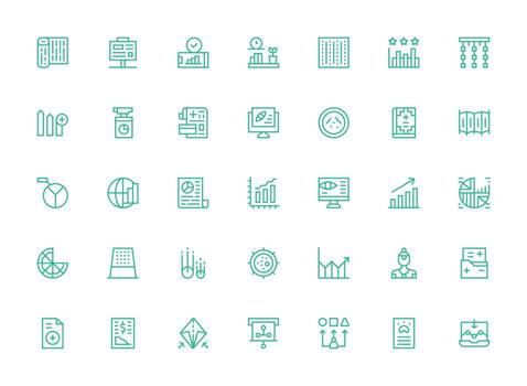 gráfico conjunto con 35 regular limpiar línea íconos agudo íconos para presentaciones vector