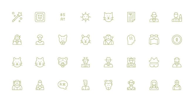 Character Icon Set with 32 Thin Line Graphics Icon Pack vector
