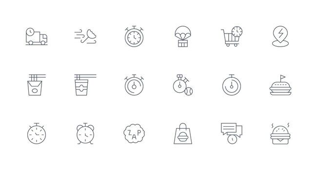 rápido icono conjunto con 18 mínimo línea gráficos de uso múltiple icono diseño paquete vector