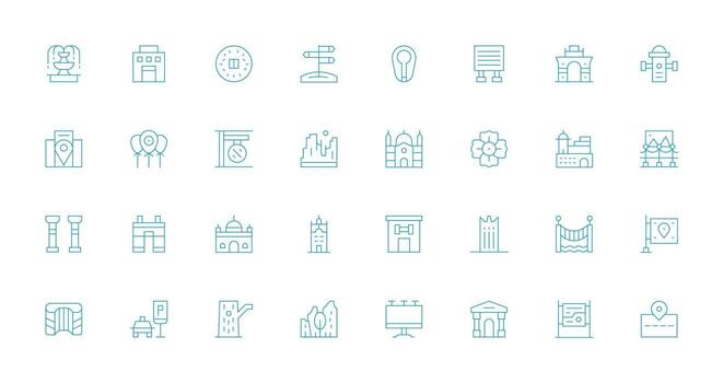 32 Icons for Town in Thin Line Format Pixel Perfect Icons for Modern Apps vector