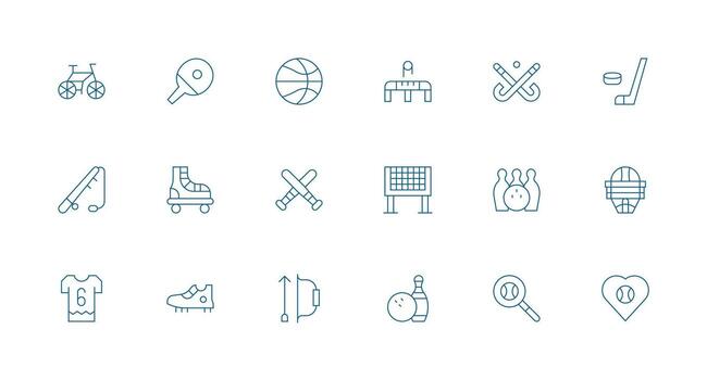 Sporting Goods Design Icons featuring 18 in Minimal Line Style Simple Icons for Interface and Wireframes vector