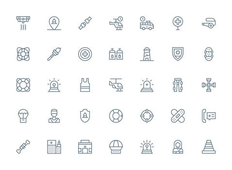 Regular Clean Line Icons from Emergency Set with 35 Vectors App Icon Pack