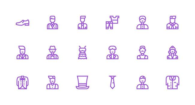 Strong Stroke Line Style Formalwear Icons with 18 Vectors Essential Icons for Rapid UI Building