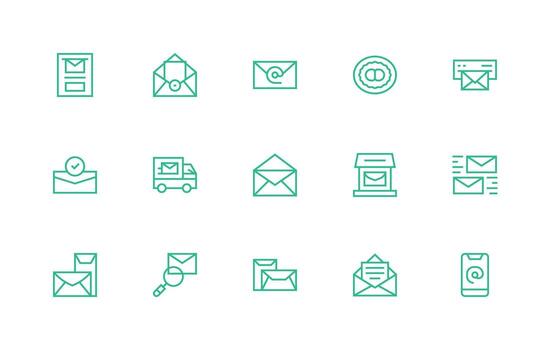 Digital Mail Icon Collection with 15 Regular Line Designs Organized Pack for Project Assets vector
