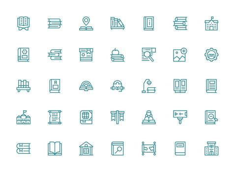 35 Regular Clean Line Designs for Library Icons Detailed Icon Collection for Design Systems vector