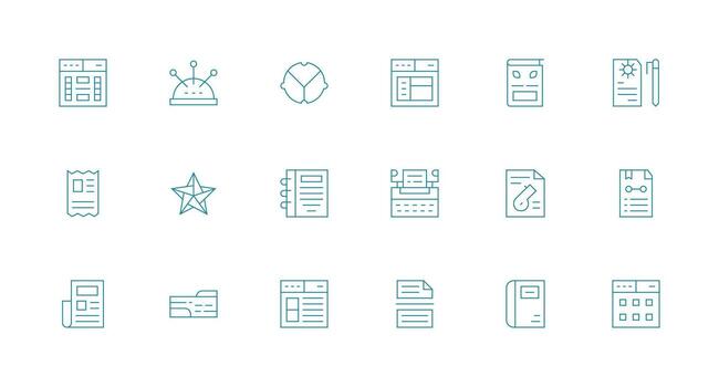 18 modelo íconos en mínimo línea estético completar icono conjunto para móvil aplicaciones vector