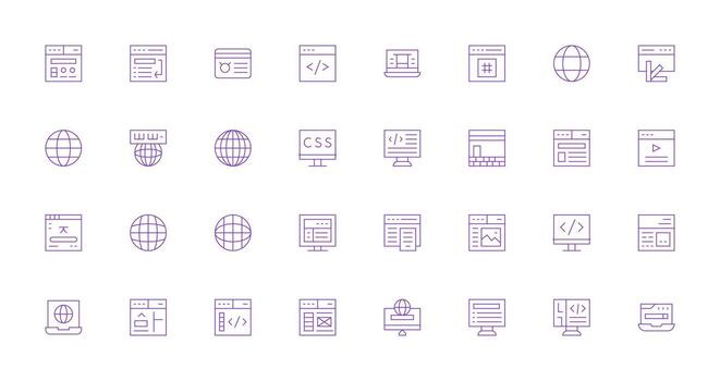 32 Delgado línea diseños para navegador íconos flexible icono sistema para web interfaces vector