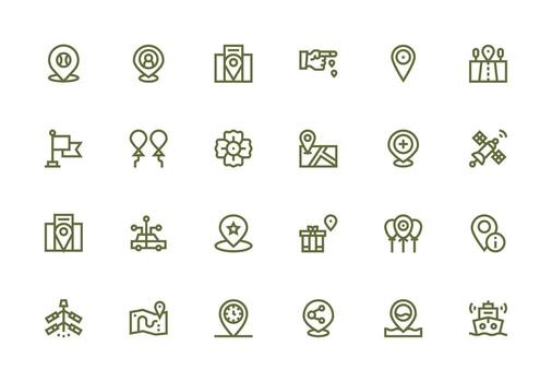 Gps featuring 24 Icons in Thick Line Line Design Customizable Icon Series for Mobile Screens vector