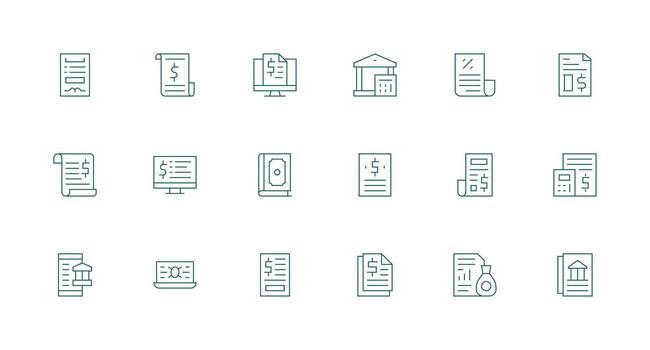 Statement Icon Set with 18 Minimal Line Graphics Simplified Icon Pack for Visual Tools vector