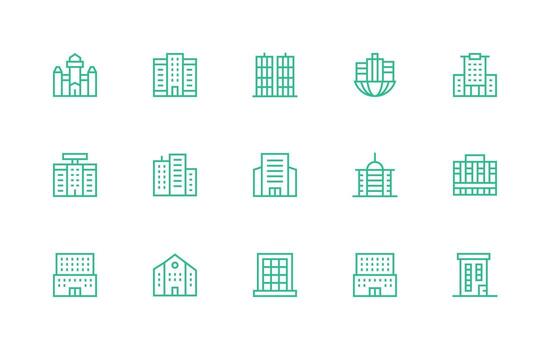 Downtown Icon Set with 15 Regular Line Graphics High-Resolution Icons for Any Platform vector