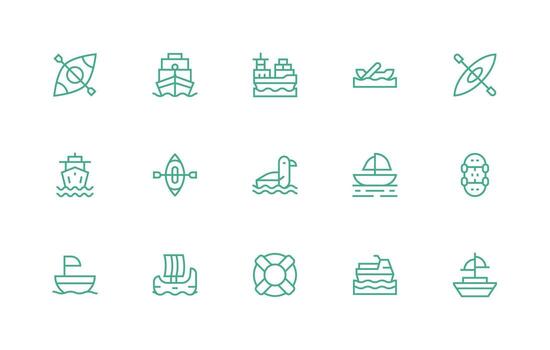 Regular Line Icons from Watercraft Set with 15 Vectors Complete Icon Bundle for Web Design