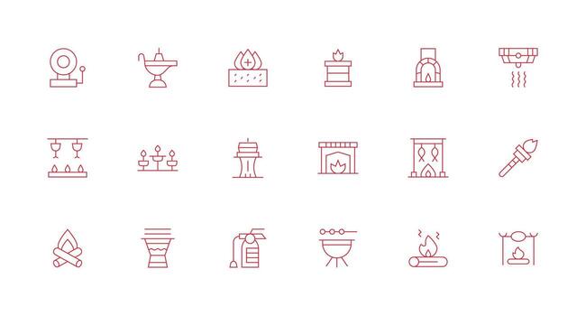 Fire Icon Set with 18 Minimal Line Graphics Well-Structured Icons for Creative Use vector