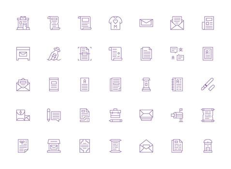 Letter Icon Set with 35 Light Line Graphics Complete Icon Bundle for Web Design vector