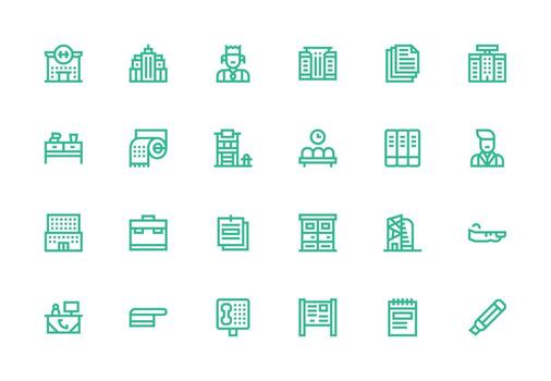 oficina presentando 24 íconos en grueso línea línea diseño web y aplicación icono paquete colección vector