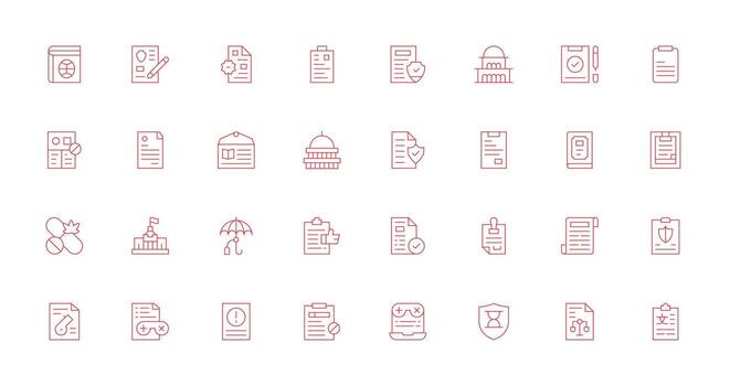 32 Policy Icons in Thin Line Aesthetic Complete Icon Set for Mobile Apps vector
