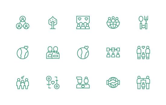 Togetherness Visual Pack containing 15 Regular Line Icons Layout Icon Collection vector