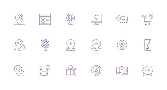 18 Coordinates Icons in Minimal Line Aesthetic Complete Icon Bundle for Web Design vector