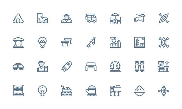 Outdoors Visual Pack containing 28 Bold Line Icons Minimal Icon Set for Interface Projects vector