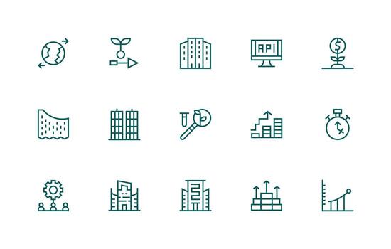 desarrollo presentando 15 íconos en regular línea diseño interfaz icono colección para diario proyectos vector