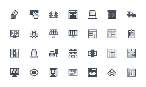 28 negrita línea íconos para cuadrícula gráficos sensible icono conjunto para flexible diseños vector