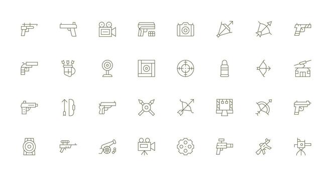 Shooting including 32 Thin Line Illustrations Neatly Designed Icons for Web Platforms vector