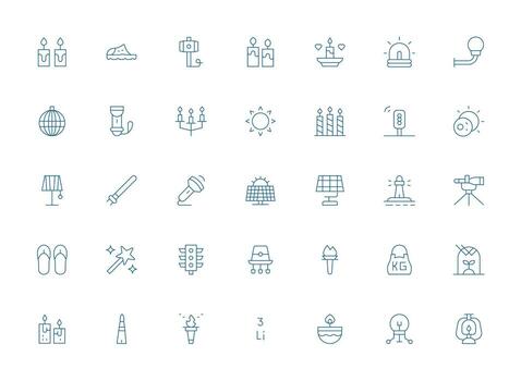 Light Icon Collection with 35 Light Line Designs UI and UX Focused Icon Collection vector