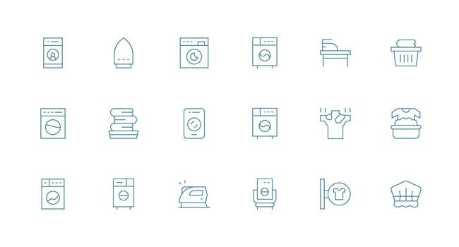 Dryer Icon Set with 18 Minimal Line Graphics Digital Icon Collection vector