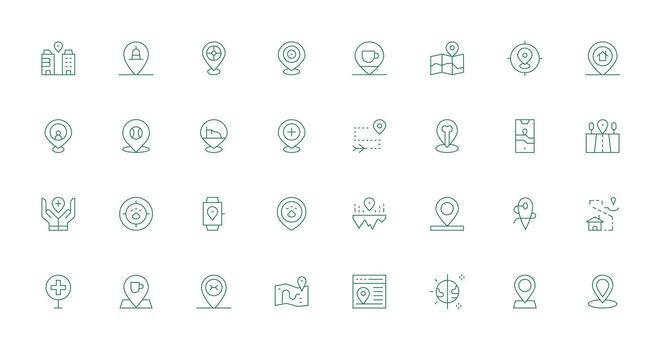 32 Thin Line Style Icons from Pinpoint Location Collection Simple Icons for Interface and Wireframes vector