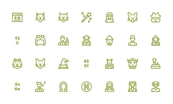 Character Icon Set with 28 Bold Line Graphics Web Icon Collection vector