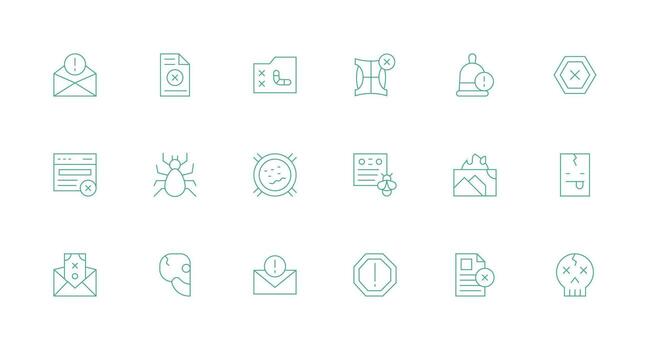 18 Minimal Line Icons for Error Message Graphics Icon Set vector