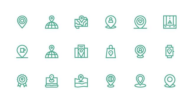 Geolocation Design Icons featuring 18 in Strong Stroke Line Style Core Icon Collection for Daily Tasks vector