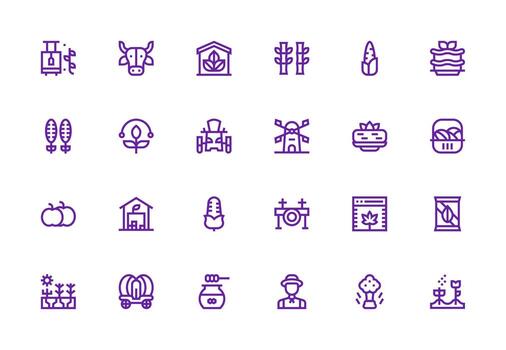 Farming Visual Pack containing 24 Thick Line Line Icons Simplified Icon Pack for Visual Tools vector
